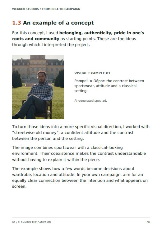 Interior page from the guide — an example of a concept breakdown